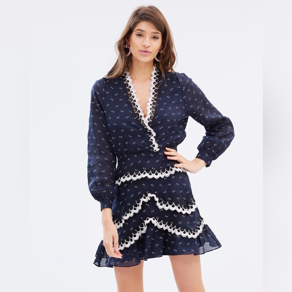 Stevie May Coronado Mini Dress Small Micro Floral Print French Navy Blue